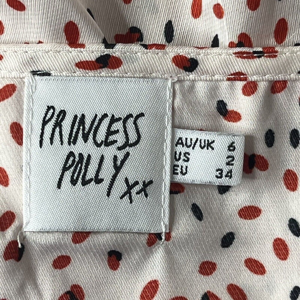 Princess Polly Size 2 Top Blouse Long Sleeves Smocked Waist Square Neck Pink Red - Picture 9 of 10